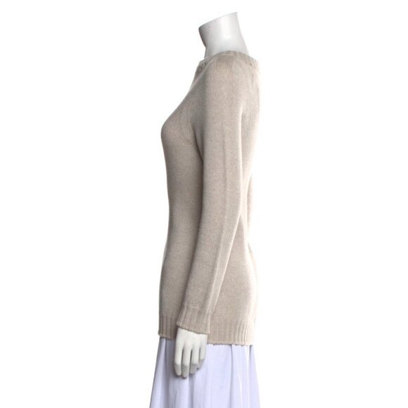 ‘s Max Mara Authentic Solid Beige Crew Neck Long Sleeve Knit Sweater Small - Picture 2 of 6